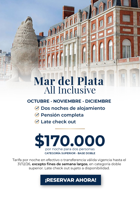 Mar del Plata All Inclusive, octubre, noviembre y diciembre: dos noches, pensión completa y late check out, $170.000 por noche para dos personas